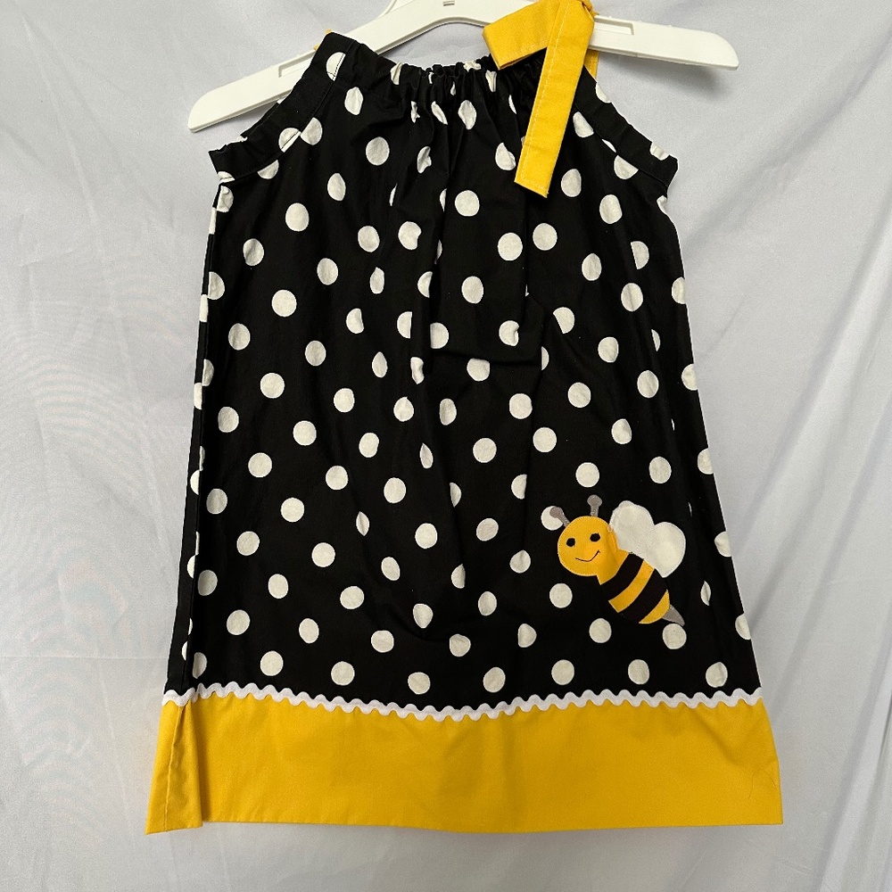 Girls Handmade pillow case dress , black, white, yellow, size 3T